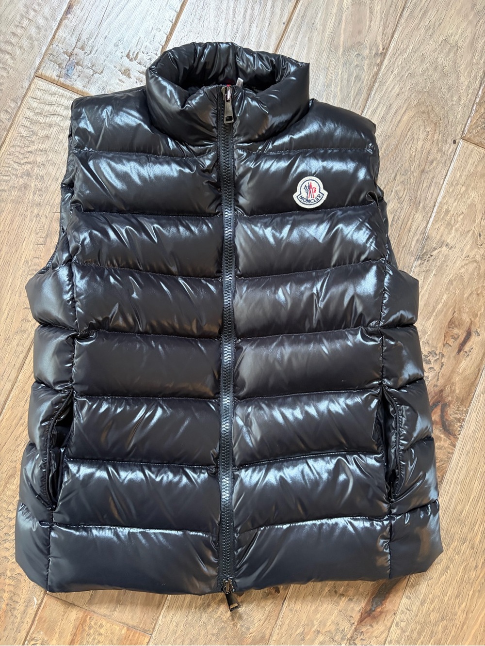 Moncler Ghany Shiny Black Down Puffer Vest - size 2